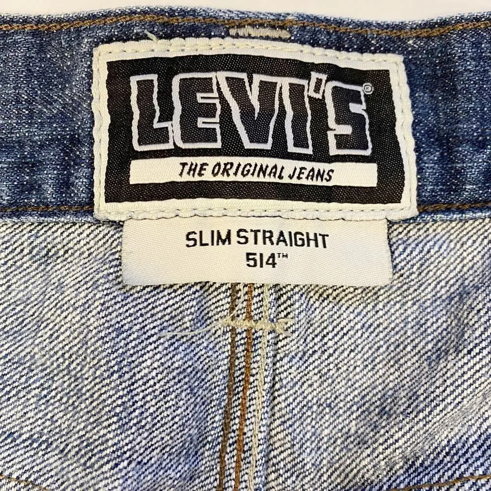 Levis 514 Jeans Mens 36x30 Slim Straight Leg Blue Denim Faux Flap Pocket Western
